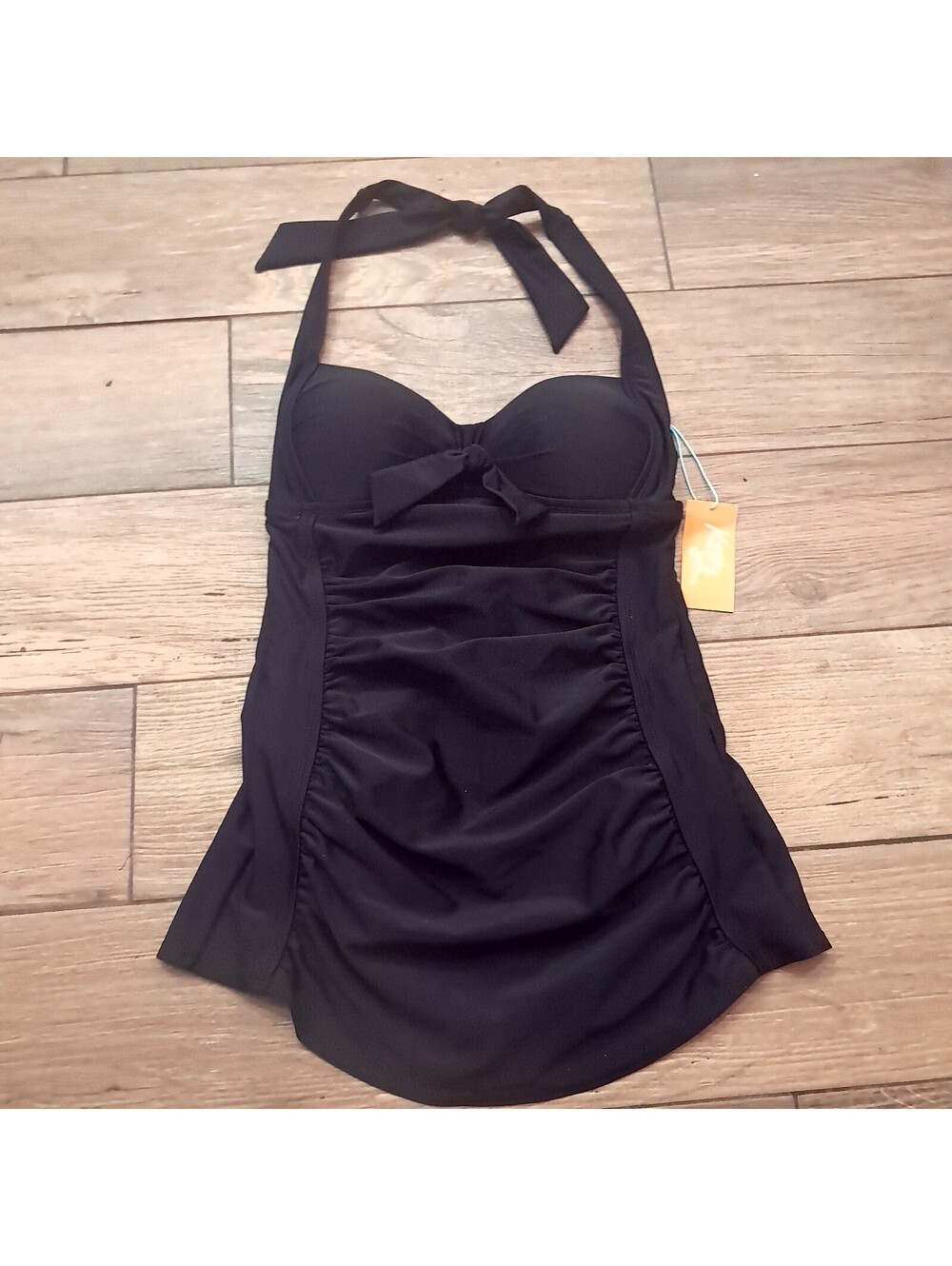 New Kona Sol sz XS black bathing suit swimsuit swimdress halter retro pinup